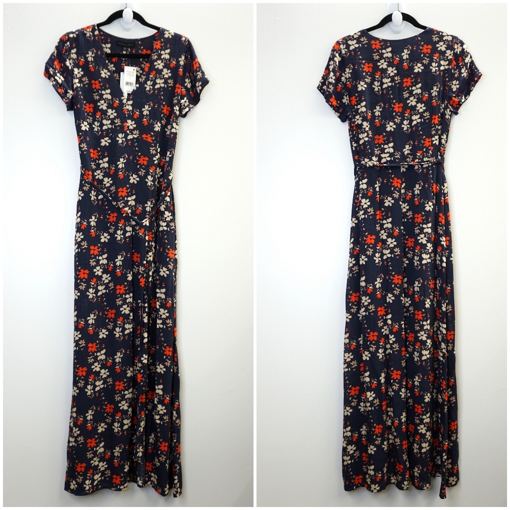 Sanctuary Printed V Neck Maxi Dress Navy Blue S